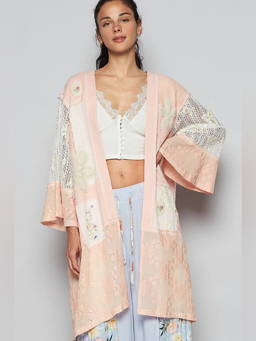 POL Double Gauze and Lace Mix Kimono/Cardigan